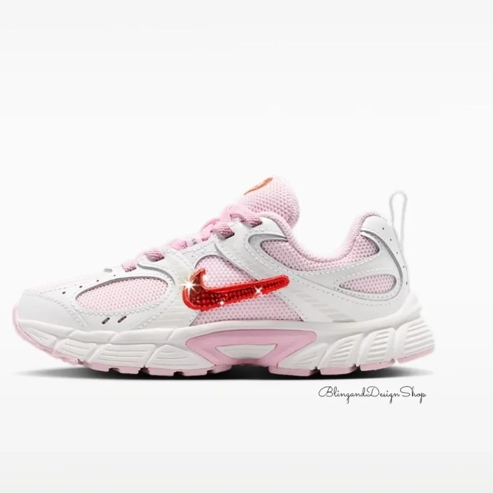 Girls Bling Nike V5 Running Sneakers Customized With Red Swarovski Crystals